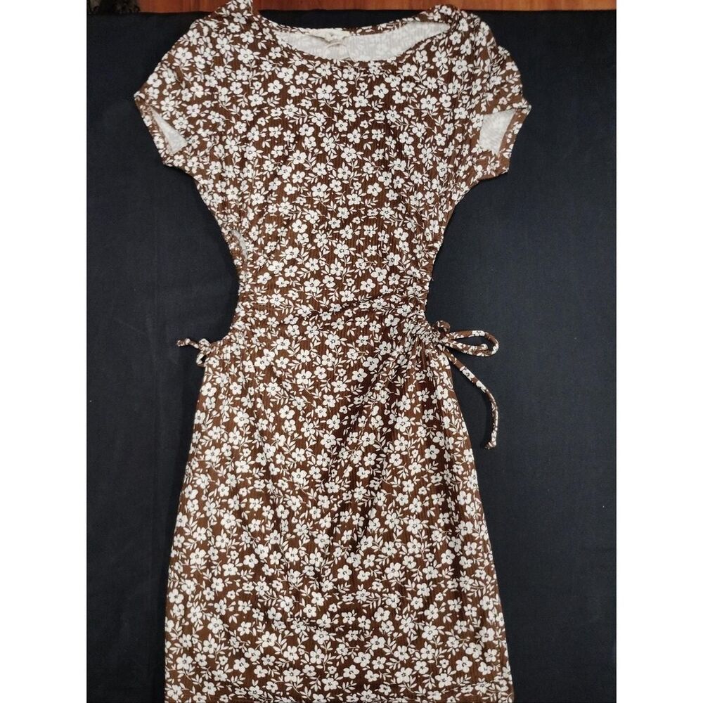 Hot Jessica Simpson Brown and White Floral Midi Dress with Sexy Waist Cutouts